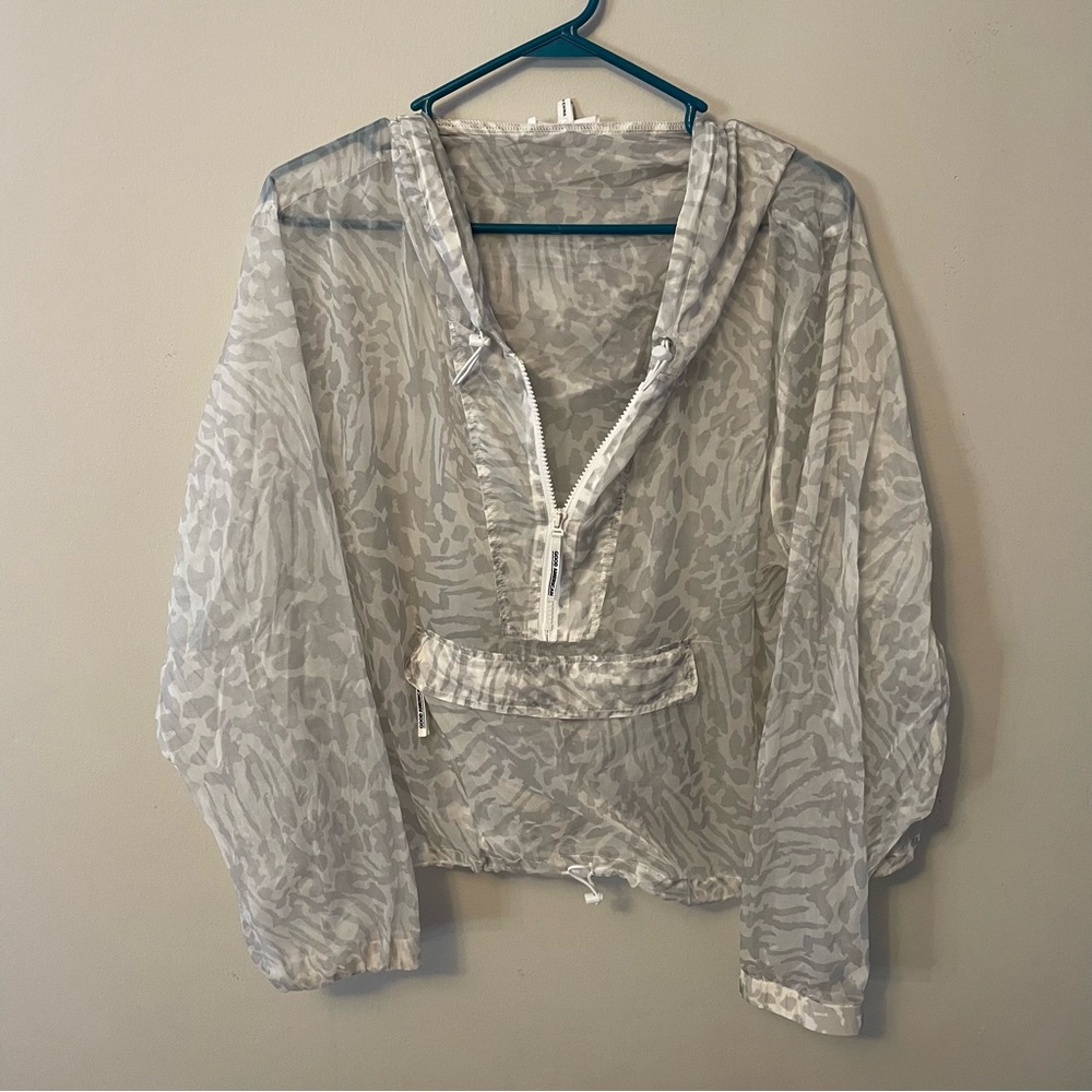 Good American Icy Leopard Print Windbreaker